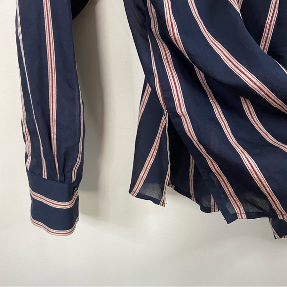 Vince Textured Striped Long-sleeve Button Up Linen Silk Blend Blouse size Small - Picture 9 of 14